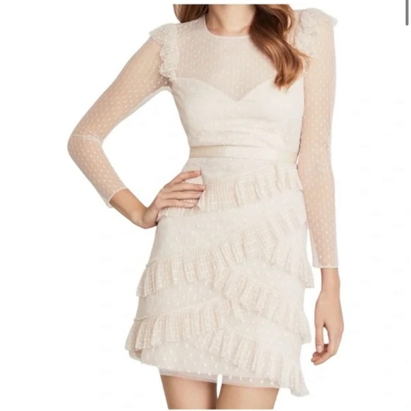BCBG Dresses & Skirts - BCBG Cream Long Sleeve Polka Dot Dress